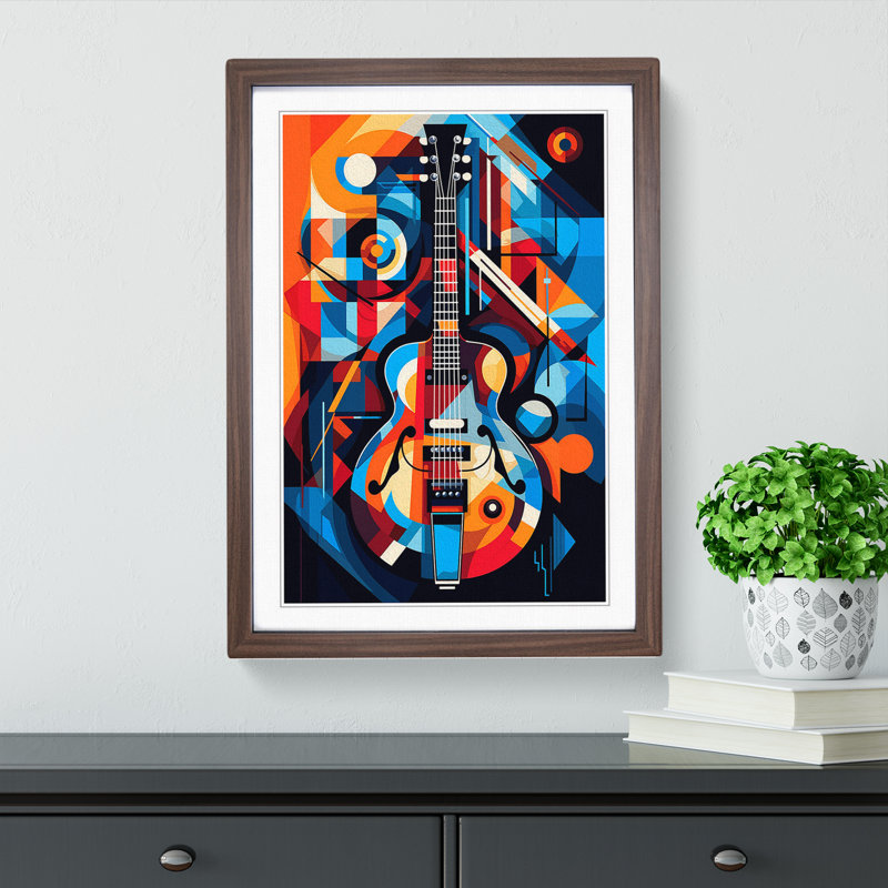 Electric Guitar Cubism Art - Framed Print, Walnut, 34cm H x 25cm W x 2cm D