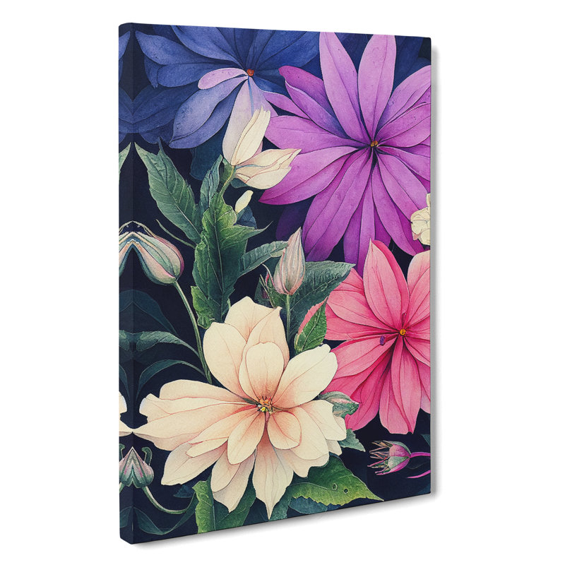 Water Painted Flowers No.5 - Wrapped Canvas Print, 50cm H x 35cm W x 3cm D