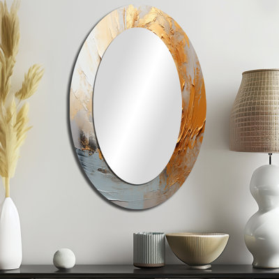 Or et beige Soft Wave Paint III - Miroir mural ovale beige