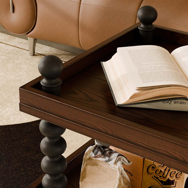 Modern Minimalist Natural - Coloured Red Oak Sofa Side Table with Storage