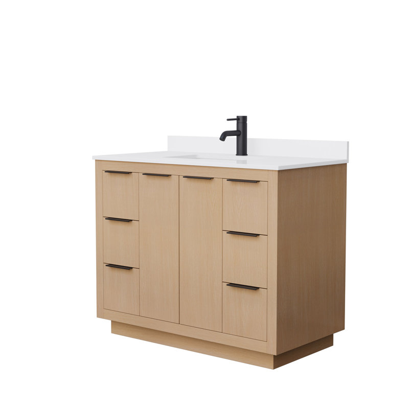 Ensemble de meuble-lavabo simple 42 po Maroni, Marbre de culture blanc, Noir mat