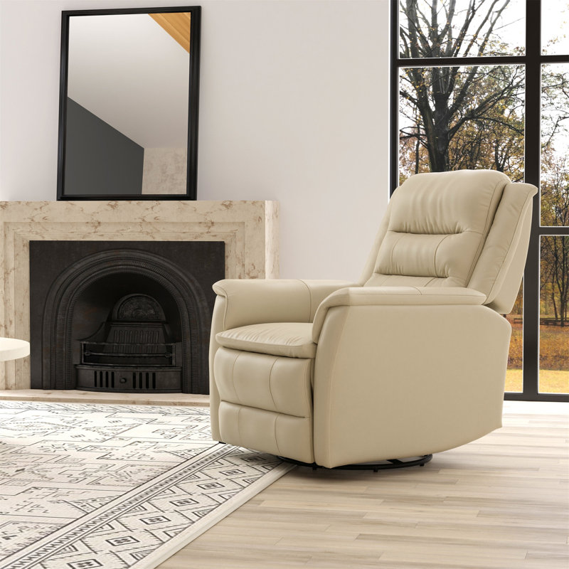 Global Home Swivel Glider Recliner With Manual Footrest In Madras Eggshell, Eggshell