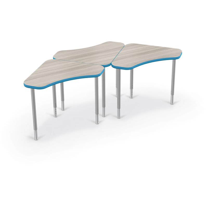Bureau collaboratif à hauteur réglable Hierarchie, Orme gris / bord bleu