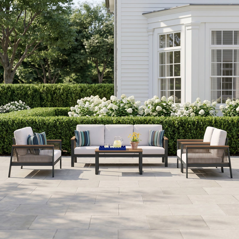 Townsend 5 Piece Sunbrella® Sofa Seating Group with Cushions, Canvas White/Rope Brown