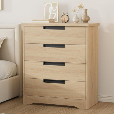 4-Drawer Wooden Dresser, Embedded Handle Design, Natural Finish, Storage Cabinet for Bedroom or Living Spaces