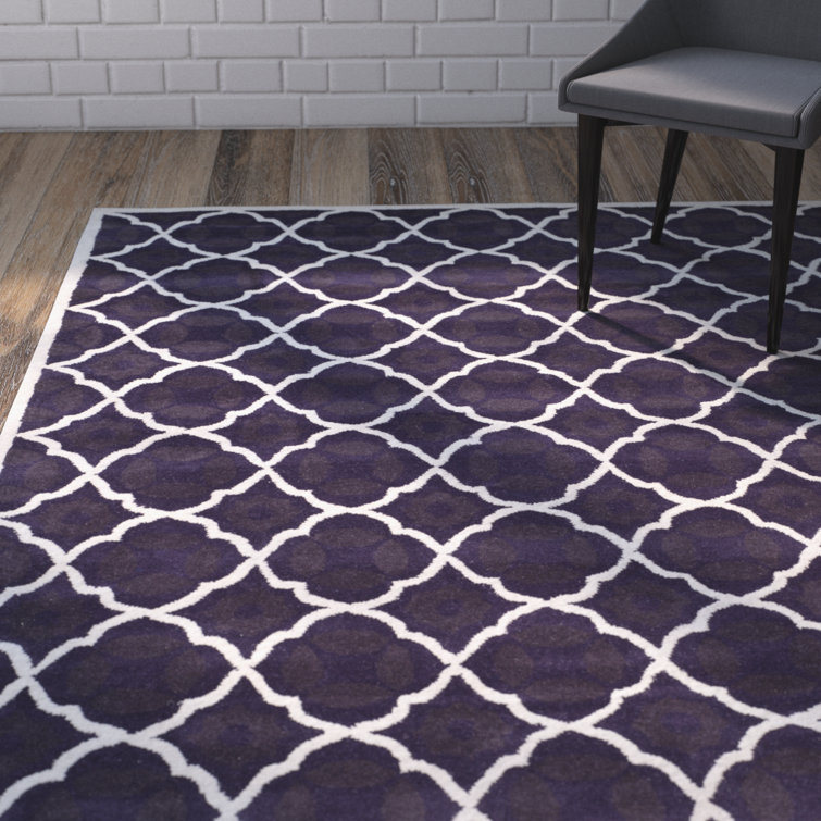 Carolene Hand Tufted Wool/Cotton/Latex Geometric Rug in Purple/Ivory