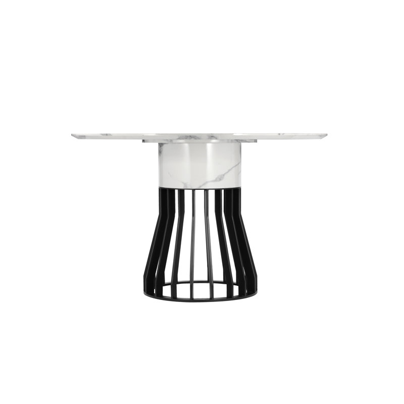 Round Faux Marble Top Metal Base Dining Table, White