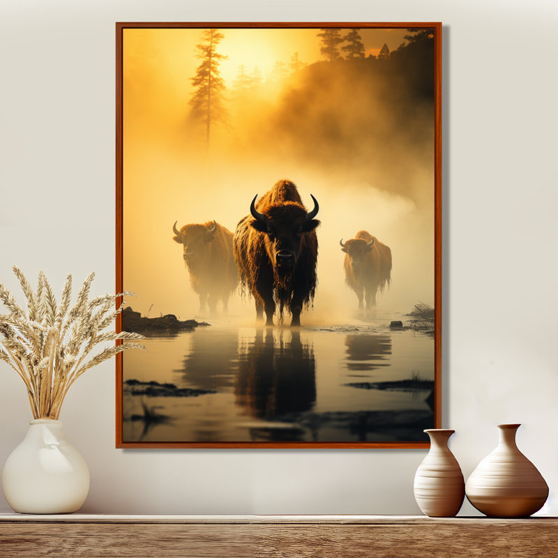 Décoration murale jaune et noir Buffalo Ethereal - animaux, 32" H x 24" W, Black Picture Framed