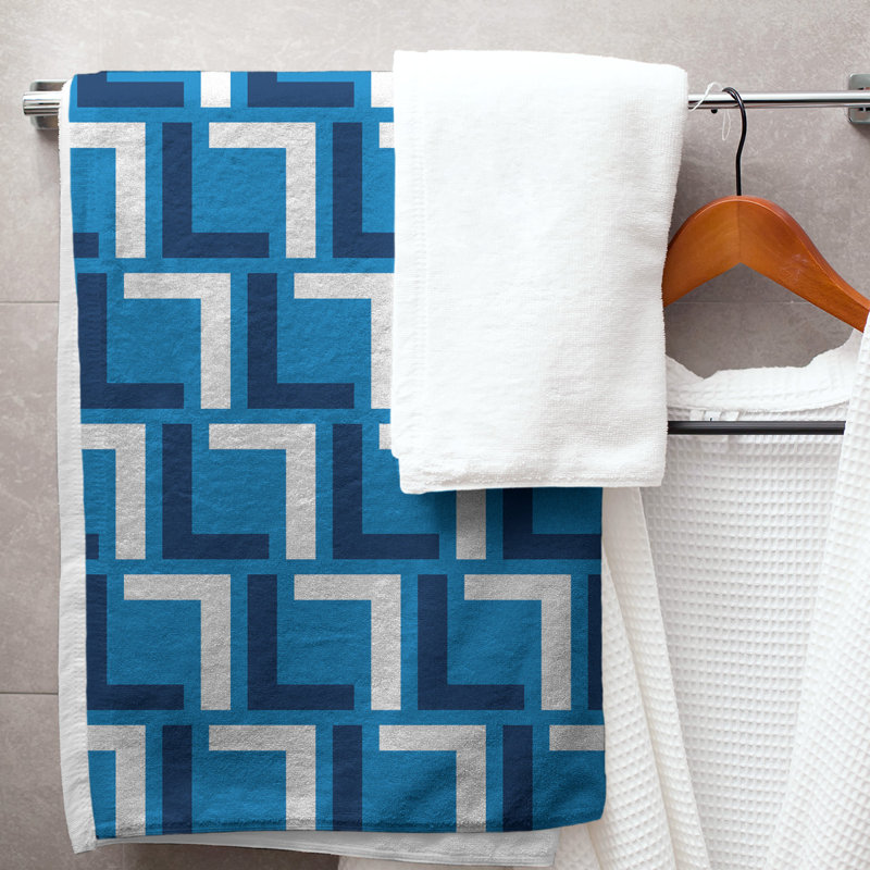 Bath Towel, Powder Blue/Navy Blue/White