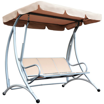 Balancelle de jardin beige avec parasol ajustable et structure stable - Structure d'ombrage pour terrasse extérieure (3 pièces)
