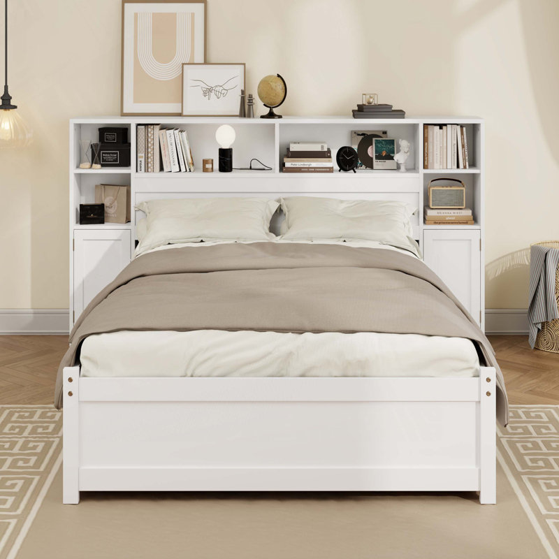 Wooden Storage Bed with All-In-One 2 Nightstand, Storage Shelf and Cabinet Bookcase with 2 Charging Stations, Twin Incorrect