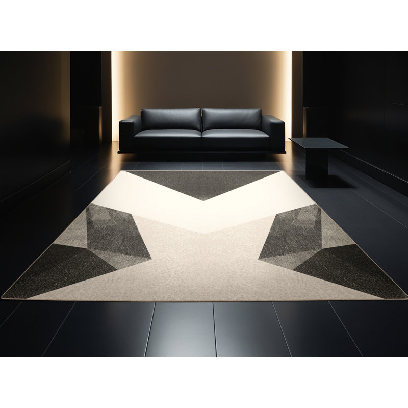 Machine Washable Ovaline Minimalist Geometric Rug in Beige – Beige Binding, 7x9