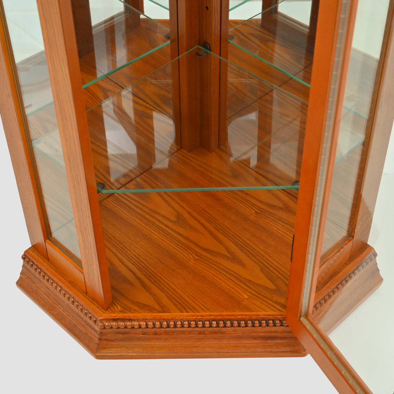 Corner Curio Cabinet with Lights, Adjustable Tempered Glass Shelves, Mirrored Back, Display Cabinet (E26 light bulb not included)