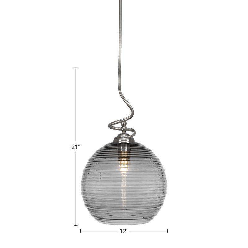 Capri Stem Hung Pendant Shown In Brushed Nickel Finish With 12" Smoke Ribbed Glass