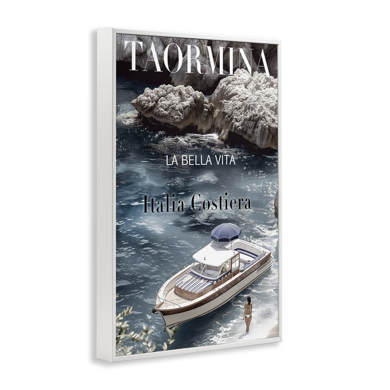 Giclée de bateau sur la côte de Taormine, design par Sophie 6, H 18 po x l 12 po