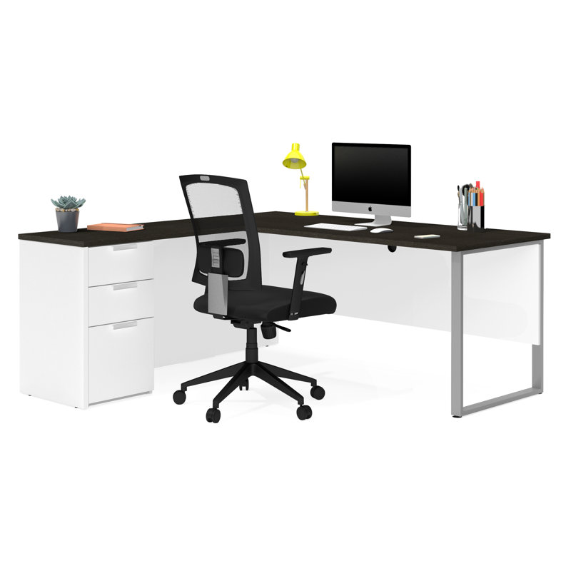 Kadian Reversible L-Shape Excutive Desk with Drawers, White