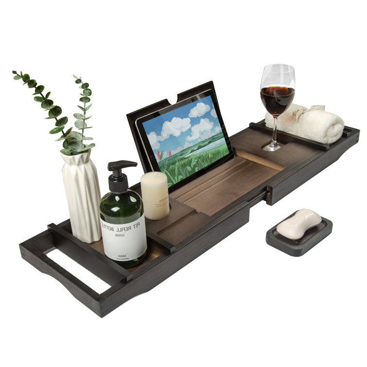 Bathtub Caddy Tray Table with Adjustable Height, Freestanding Bath Caddy  Tray with Reading Rack, Tablet Holder, Cellphone Tray and Wine Glass  Holder