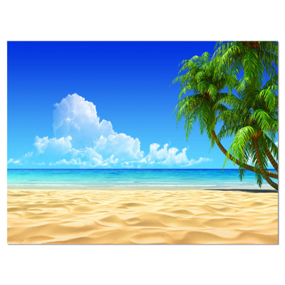 Coconut Palms Bent into Beach - Reproduction de photo sur toile tendue