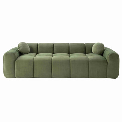 98.4" Extra Large Compression Sofa, Corduroy Cloud Puff Couch For Living Room, 4-Seater Upholstered Sofa With 2 Pillows, Vacuum Packed Easy To Move For Small Space, Apartment, Studio