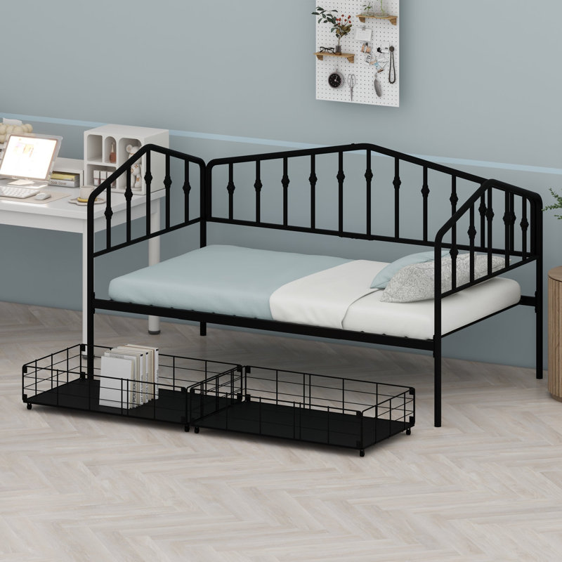 Le lit de jour avec tiroirs de rangement offre une fabrication durable et un style polyvalent pour les chambres d'amis, Noir