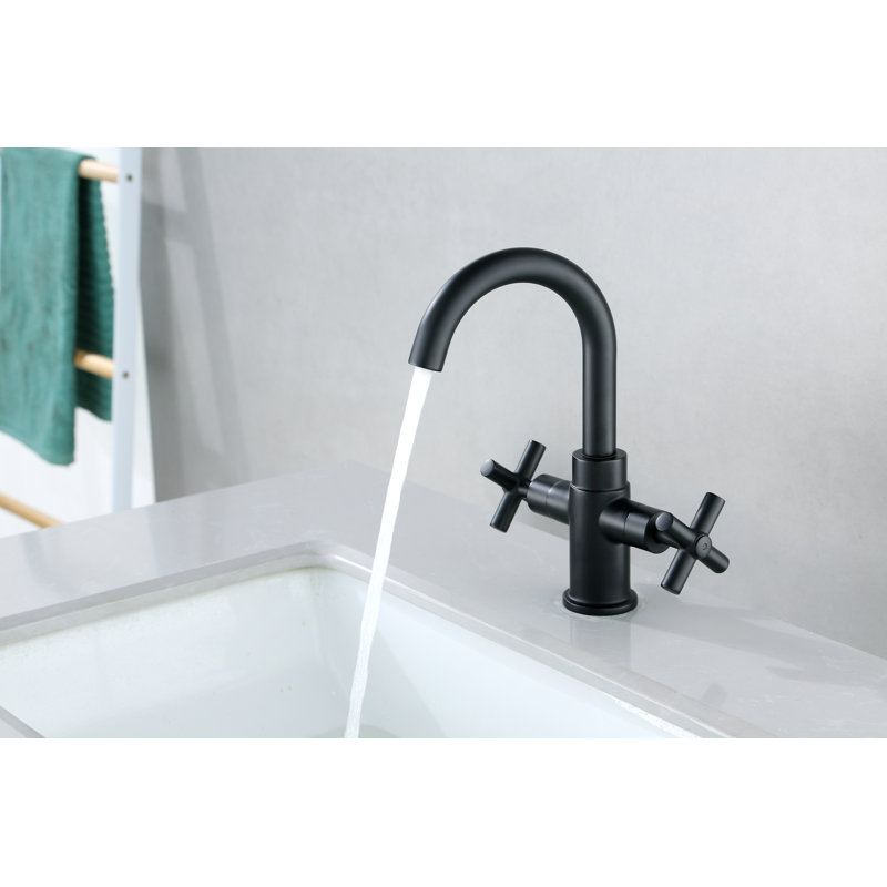 Robinet de salle de bains monotrou avec ensemble de drainage, Noir mat