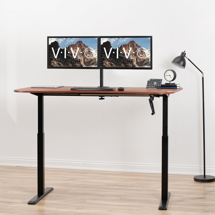 vivo 63 x 32 Rustic Vintage Brown Black Manual Height Adjustable Stand Up Desk