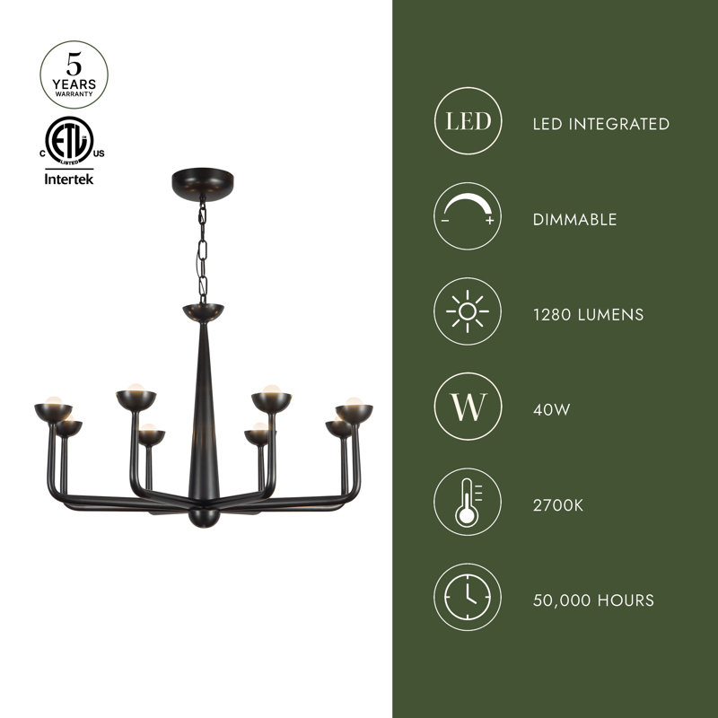 Spade 30-in White dimmable LED Chandelier, White
