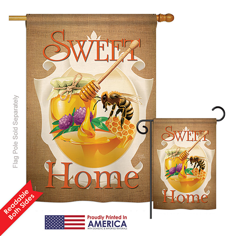 « my bee home home jardin friends », un polyester de 2 côtés 40 x 28 po ensemble de drapeau