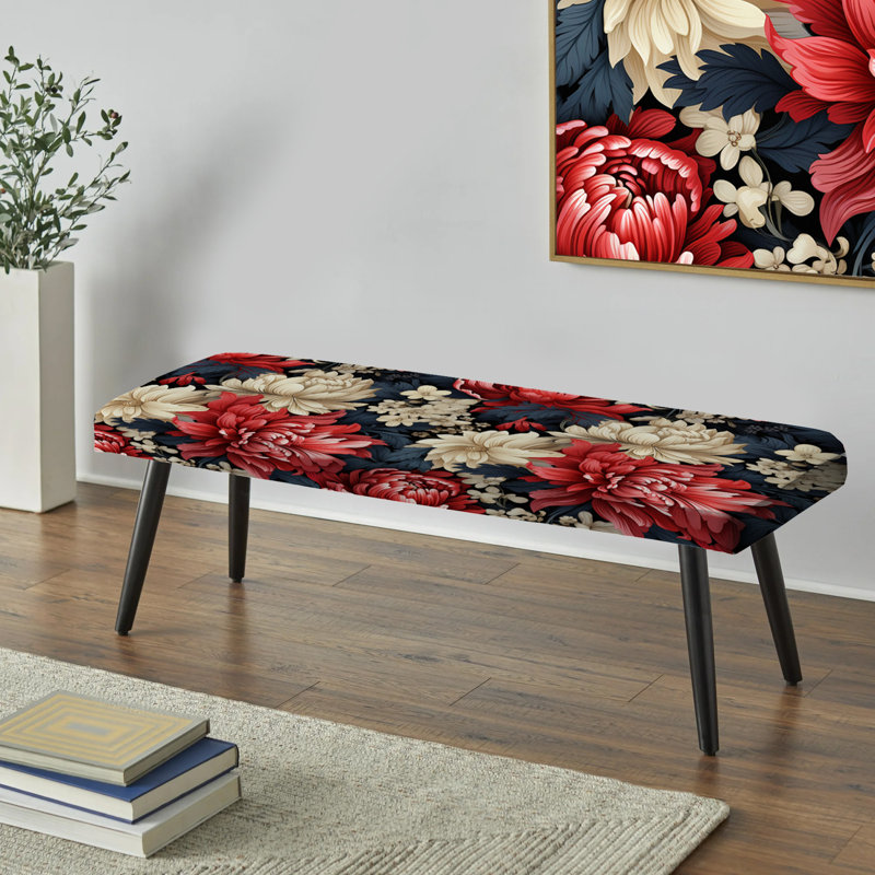 Banc noir rembourré Botanical, Whispers à damas rouge mystique