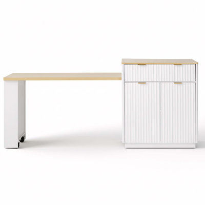 Îlot de cuisine cannelé 82,6 po avec table de salle à manger extensible pour 4 à 6 personnes, table d'îlot de cuisine avec prise de courant, table de cuisine avec rangement double-face