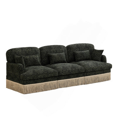 100" Comfy Chenille Leopard Printing 3-Seater Sofa,Delicate Tassel Edge,Modern Fashion Modular Sectional Couch,Ergonomic Back And Seat Design,Easy Assembly,Deep Seat Design For Living Room