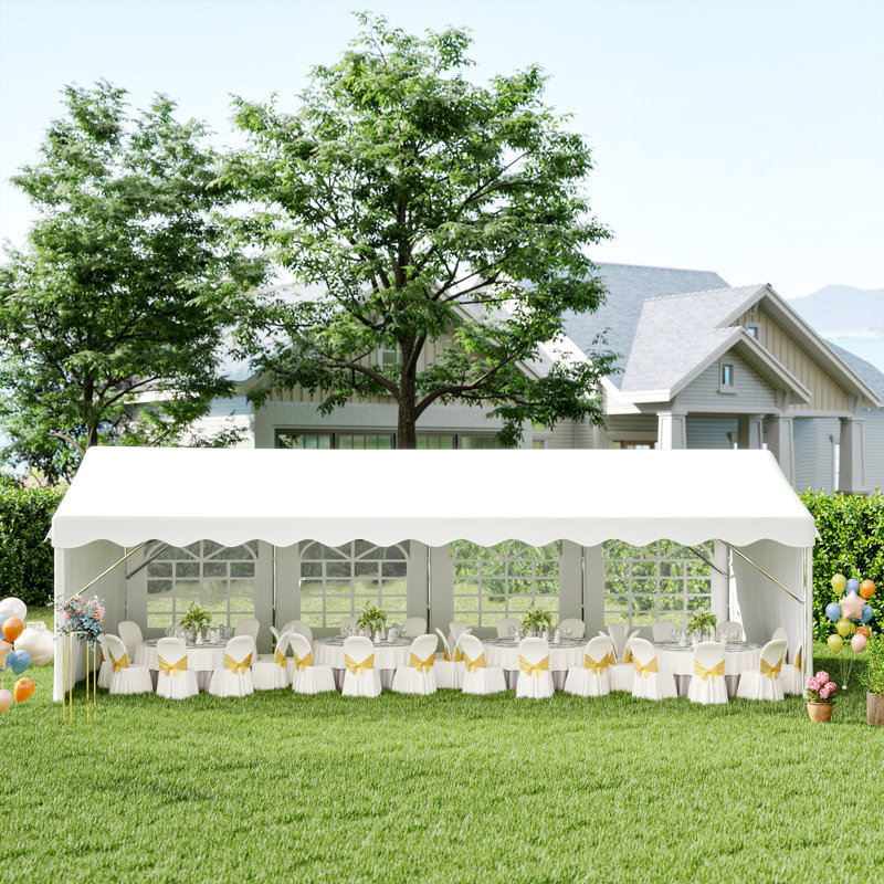 Tente de réception robuste Outsunny 4 x 8 m (13 x 26 pi) avec parois latérales amovibles, blanche, idéale pour les mariages et autres événements.