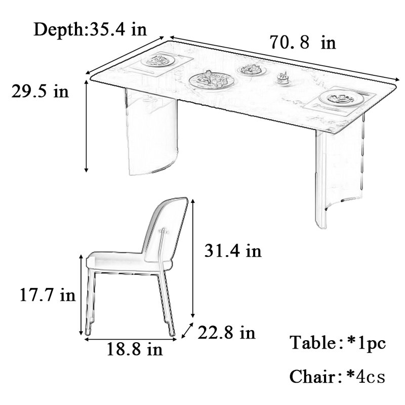 Table de salle à manger et chaise Simple Rock Plate, H 29,5 po x L 70,8 po x l 35,4 po