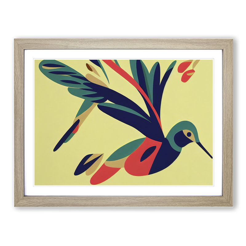 Blessed Abstract Hummingbird - Single Picture Frame Print, Oak, 25cm H x 34cm W x 2cm D