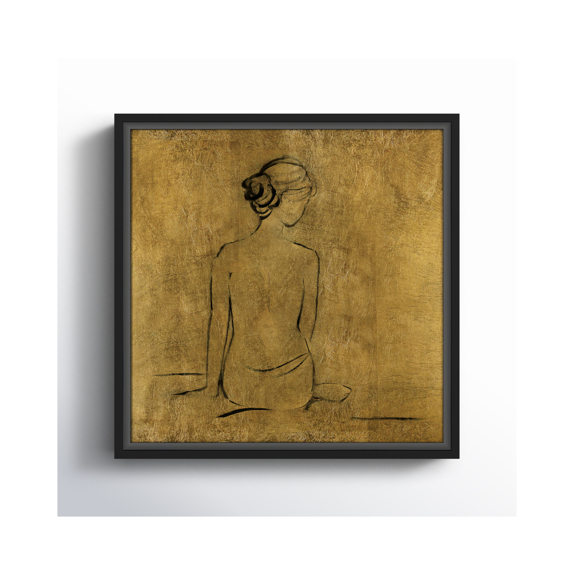 Golden Bather I by Sally Swatland - Painting Print, 13.5" H x 13.5" W x 2" D, Black Framed Canvas