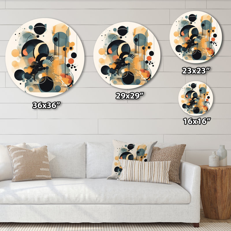 Art mural rond noir et doré Zen in Brushstrokes II - Minimalisme abstrait, H 36 po x l 36 po x P 1 po