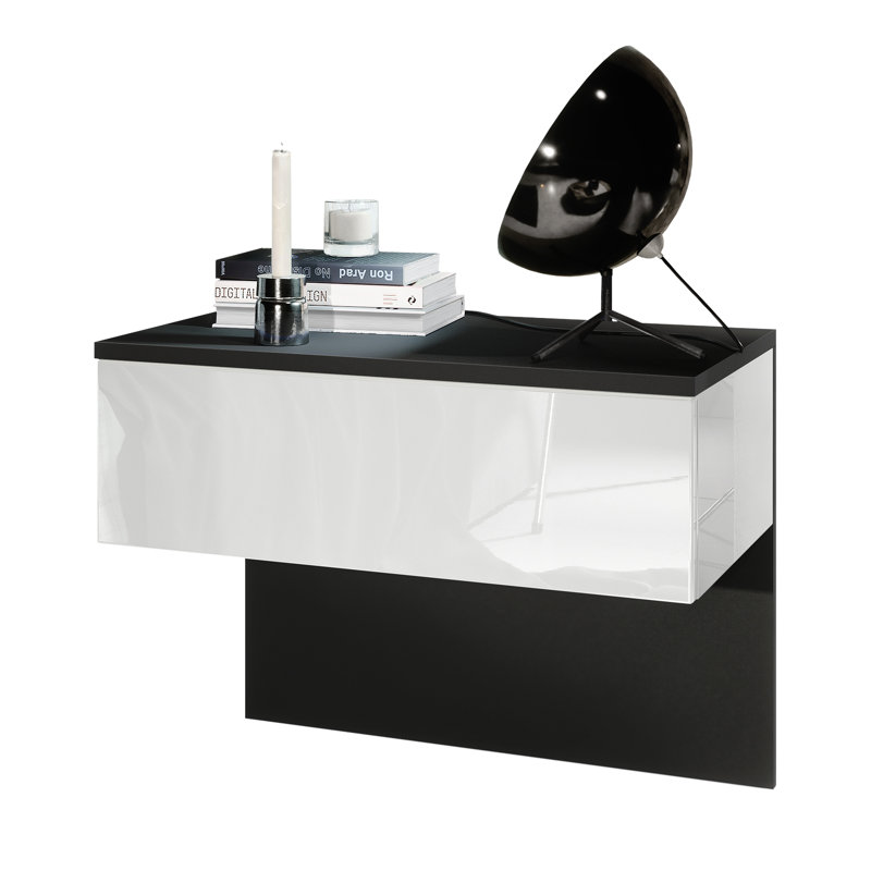 Nightstand Wasilewski, White, Black