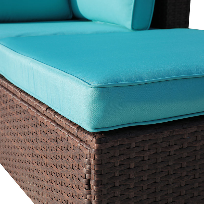 Chaise de patio avec coussins et repose-pieds, Coussin bleu / cadre brun