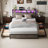 Bed Frame With 2-Tier Storage Headboard, Metal Platform Bed Frame With 4 Storage Drawers, Built In Charging Station And LED, Metal Support/No Box Spring Needed, Vintage Brown-41797379-41797378
