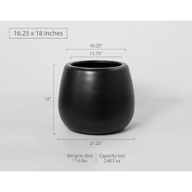 Finstad Handmade Pot Planter, 18" H x 21.25" W x 21.25" D, Black