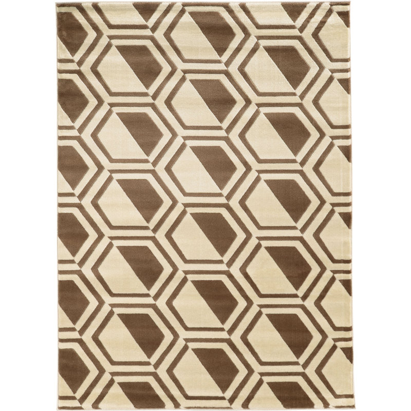 Tapis géométrique ivoire / beige, Rectangle 5 pi x 7 pi