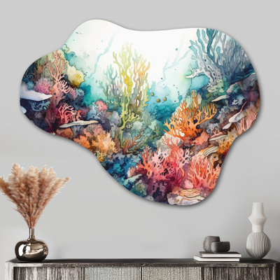 «Vibrant Coral Reef III - Cloud Modern Beach», décoration murale asymétrique en métal