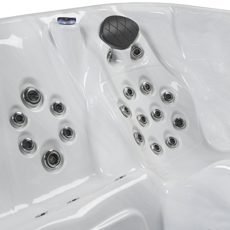Amplified™ 6-Person 100-Jet Lounger Hot Tub Spa with Bluetooth Stereo, 3 Pumps, LED Lighting, Stainless Steel Heater and Ozonator, Insulated Cover Included and Steps Included