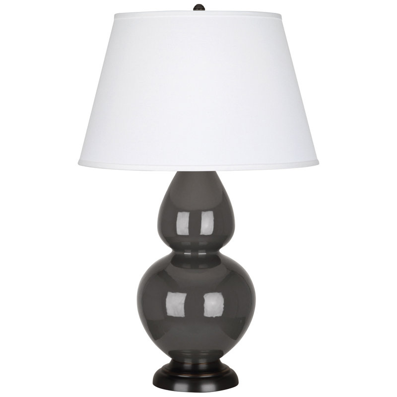 Lampe de table double gourde 30 po, Blanc blanc, H 31 po x l 19 po x P 19 po, Céramique émaillée gris cendre / bronze patiné