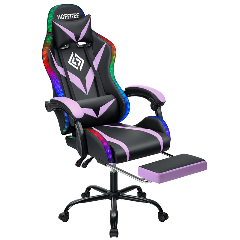 HOFFREE Gaming Chair Massage With Bluetooth Speakers And Led Lights Ergonomic Computer Gaming Chair With Footrest RGB Video Game Chair With High Back Lumbar Support
