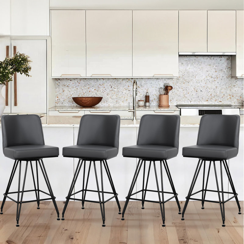 Meliton 26" Swivel Upholstered Counter Stool, Gray, 1