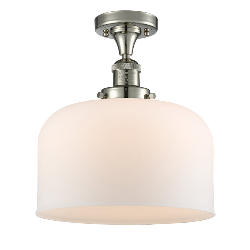 Bell - 1 Light 12" Semi-Flush Mount, Polished Nickel, 6 Watt Vintage LED Bulb, Matte White Cased