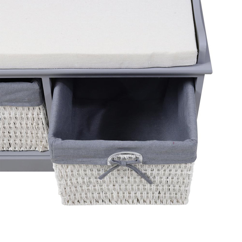 Abbey Canvas Upholstered Storage Bench, Grey/Beige
