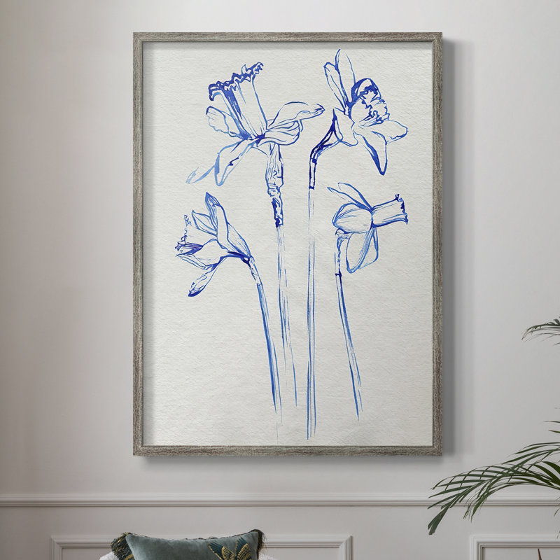 Inky Daffodils II, reproduction encadrée - bois massif, H 30 po x l 24 po