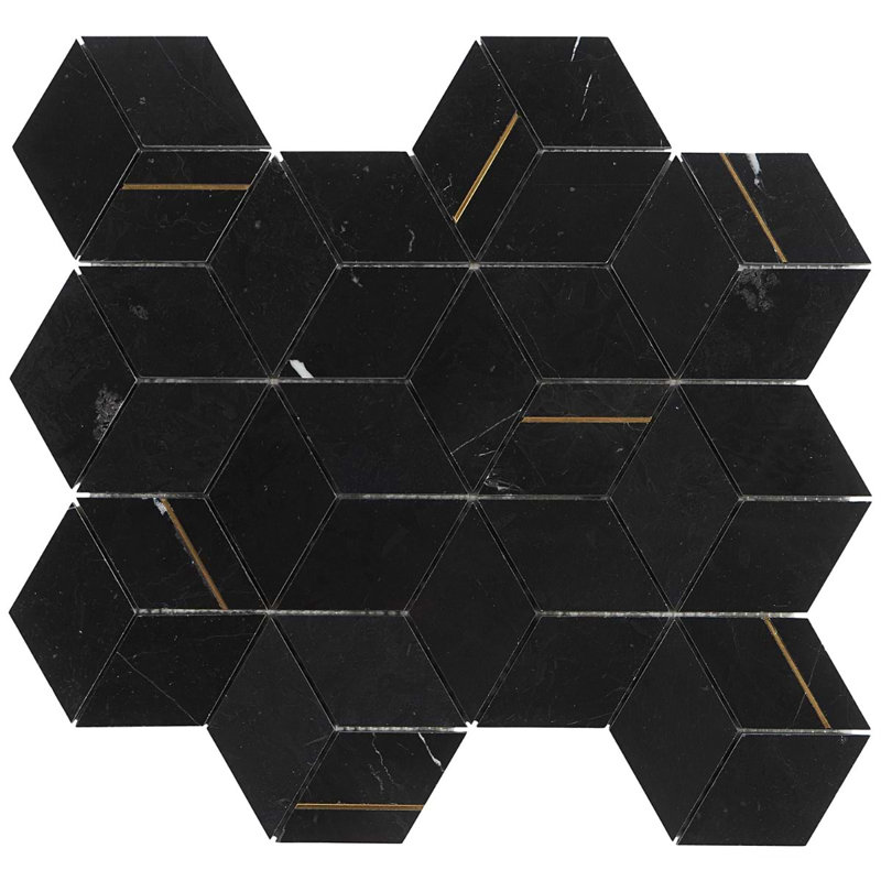Morgana Polished Marble And Brass Mosaic, Nero